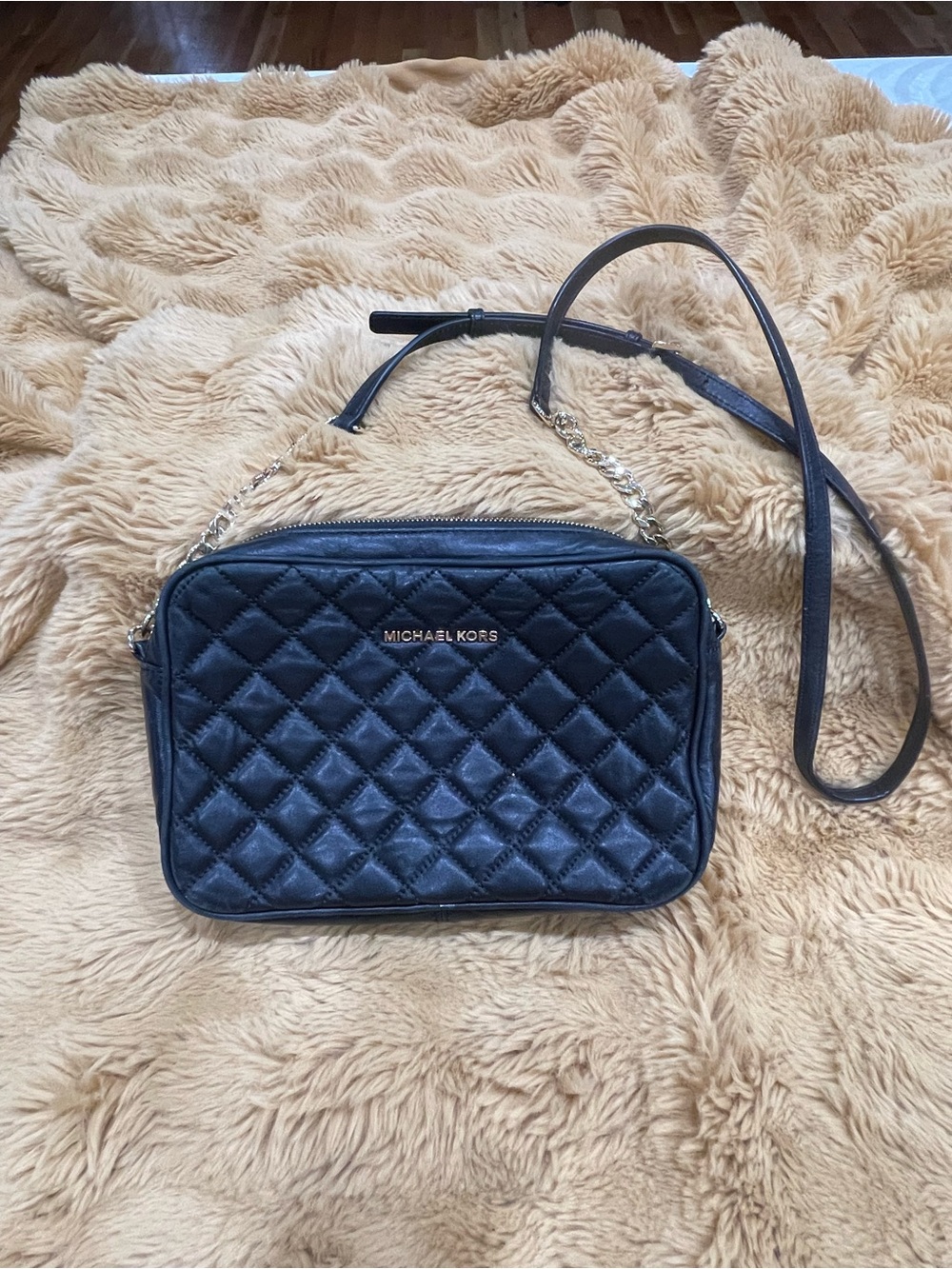 Michael Kors Navy Quilted Crossbody Camera Bag with Chain Detail